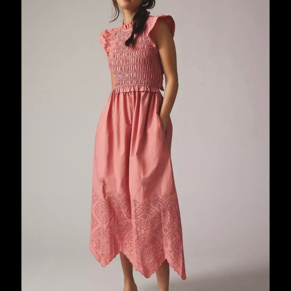 Moon River Smocked Eyelet Dress M Medium
